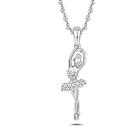Ballerina Dancing Girl Pendant Necklace 14K White Gold Finish Created Diamond Accent