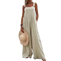 Dokotoo Women's Casual Loose Overalls Jumpsuits Adjustable Straps Wide Leg Long Pant Rompers With Pockets
