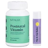 NATALIST Mom & Baby Breastfeeding Essentials Bundle Postnatal Vitamin for Women, 90 Capsules Nip & Lip Balm Stick Moisturizer, 5 oz Tube