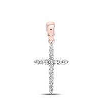 The Diamond Deal 10kt Rose Gold Womens Round Diamond Cross Pendant 1/6 Cttw