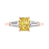 Clara Pucci 2.1 ct Emerald Baguette cut 3 Stone W/Accent Yellow Simulated Diamond Anniversary Promise Bridal ring 18K Rose Gold