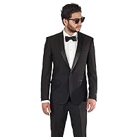 Slim Fit 1 Button Peak Lapel Tuxedo Jacket Satin Collar Dinner Blazer AZAR