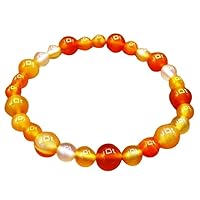 6-8mm Natural Gemstone Carnelian Round shape Smooth cut beads 7.5 inch stretchable bracelet for men. | HS_Stbr_M_02510