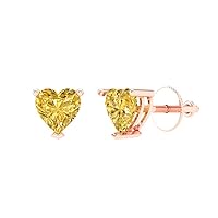 1.4ct Heart Cut Conflict Free Solitaire Canary Yellow Unisex Stud Earrings 14k Rose Gold Screw Back conflict free Jewelry