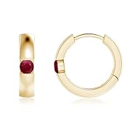 925 Sterling Silver Ruby Brilliant Cut Round 4.00mm Hoop Earrings With Yellow Gold Plated