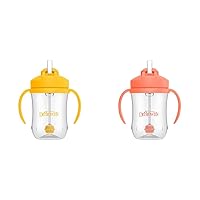 Dr. Brown's Baby's First Straw Cups, Training Cups with Weighted Straw, Vintage Yellow and Coral, 6m+, Set of 2