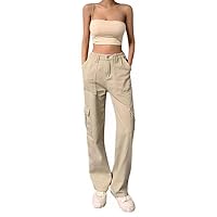 Cargo Jeans for Women Baggy Straight Wide Leg Jeans Y2K Teen Girls Low Rise Denim Pants Multi-Pocket Hiking Trousers