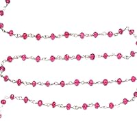 Ruby Quartz 3MM Faceted Rondelle Gemstone Beaded Rosary Chain by Foot For Jewelry Making - Silver Handmade Beaded Chain Connectors - Wire Wrapped Bead Chain Necklaces