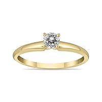 SZUL 1/10 Carat Round Diamond Solitaire Ring in 14K Yellow Gold