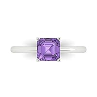 1.05 ct Asscher Cut Solitaire Genuine Simulated Alexandrite 4-Prong Stunning Classic Statement Ring 14k White Gold for Women