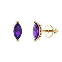 1.0 ct Marquise Cut Solitaire VVS1 Natural Purple Amethyst Pair of Stud Earrings Solid 18K Yellow Gold Butterfly Push Back