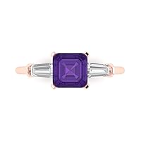 1.62ct Sq Emerald cut 3 stone Solitaire Genuine Natural Amethyst Proposal Wedding Anniversary Bridal Ring 18K Rose Gold