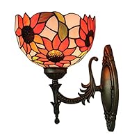 European Mirror Front Sunflower Carved Wall Lamps Tiffany Bronze Semi-Circle Shape Corridor Wall Sconce Balcony Bedroom Bedsides Wall Lighting Fixtures
