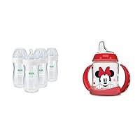 NUK Simply Natural Baby Bottle with SafeTemp, Neutral, 9 Oz, 4 Count & Disney Large Learner Sippy Cup, 150 Milliliters