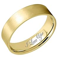 Everstone Women's Matte & Brushed 4MM & 6MM Flat Promise Ring Wedding Bands Titanium Ring Color: Yellow Gold Engraved I Love You