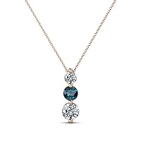 Round Blue & White Natural Diamond 1/2 ctw Graduated Three Stone Drop Pendant. Included 16 Inches Chain 18K Gold