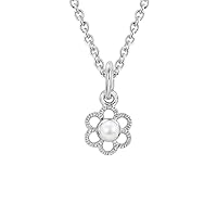 Girls Sterling Silver 12-Month Birthstone Flower Necklace (14, 15 in)
