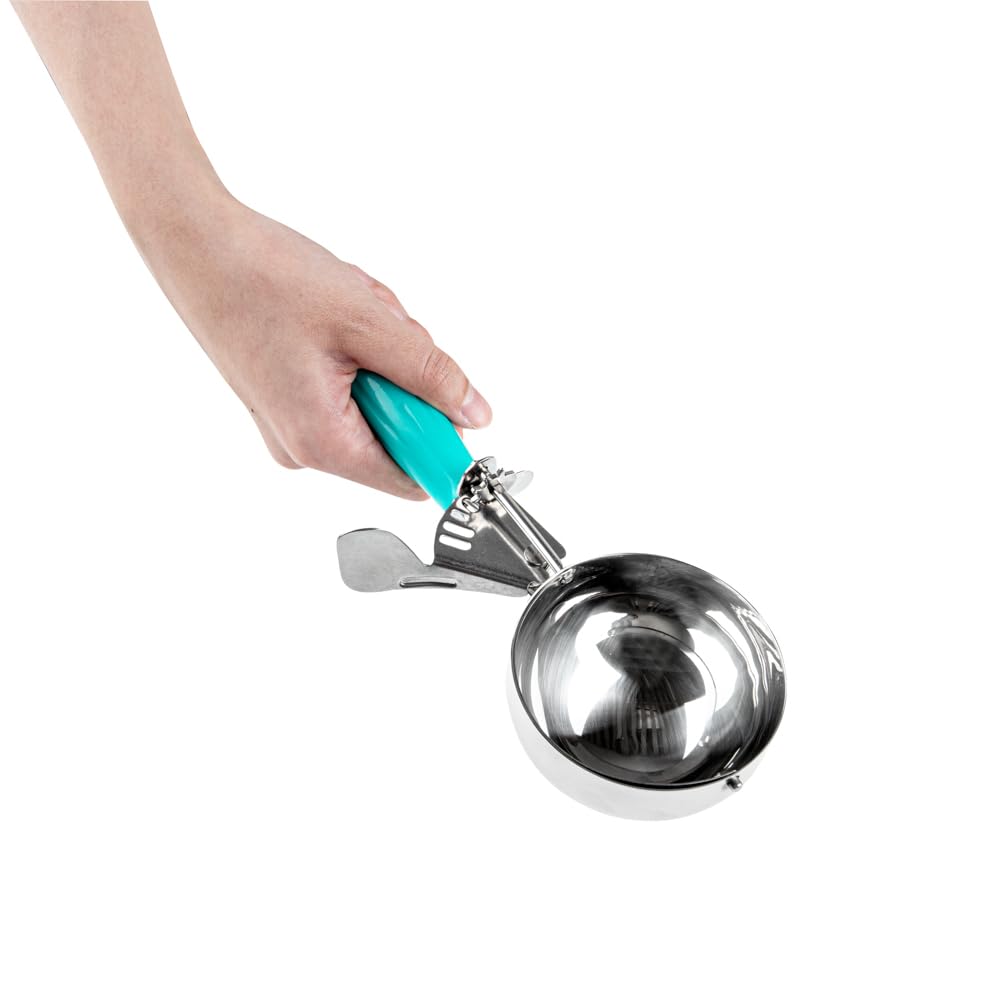 Met Lux 6 Ounce Portion Scoop, 1 Durable Disher Scoop - Thumb Trigger, Teal Stainless Steel Ice Cream Disher, For Portion Control, For Ice Cream, Mashed Potato, And Cookie Dough - Restaurantware