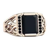 Natural Black Onyx Engagement Ring 4 CT 925 Sterling Silver Men Statement Ring Emerald Cut Black Gemstone Ring For Men 14k Gold Men Signet Ring Promise Ring Anniversary Ring