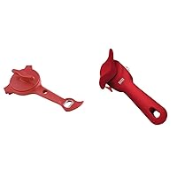 Kuhn Rikon 5-in-1 Multi-Purpose Strain-Free Opener for Jars, Bottles and Ring-Pull Cans, 5 x 10 x 2.25 inches, Red & Auto Safety LidLifter/Can Opener with Ring-Pull, 8 x 2.5 x 2.75 inches, Red
