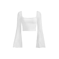 Women's Tops Sexy Tops for Women Shirts Solid Square Neck Tee Women's Shirts