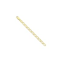14k Yellow Gold Solid Fancy Lobster Closure 6.5mm Hand Polished Open Link Chain Bracelet 8 Inch Lobster Claw Jewelry for Women