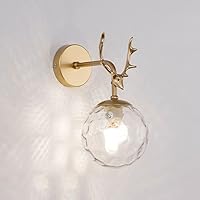 Wall Light 1 Light Vintage Antlers Wall Sconce with White Globe Glass, Up and Down Wall Light Bathroom Wall Light in Matte Black for Living Room & Kitchen & Bath Mirror Lamp