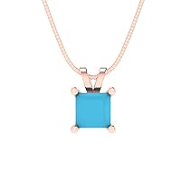 0.45ct Princess Cut Simulated Blue Turquoise Gem Solitaire Pendant Necklace With 16