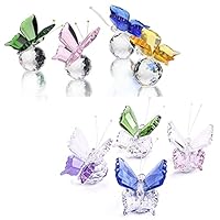 H&D HYALINE & DORA Set 8pcs Crystal Flying Butterfly with Ball Base Figurine Cut Glass Ornament Statue Animal Figurine Collection Home Wedding Office Table Decorations