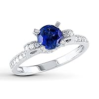 1 Carat Sapphire and Round Diamond Vintage Engagement Ring in White Gold