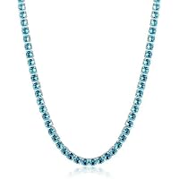 ANGEL SALES 10.00 Ct Round Blue Topaz 18 Inches Necklace For Men's & Women's 14K White Gold Finish