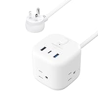 Amazon Basics Power Strip Cube 3 Outlet 3 USB Ports, 1 USB-C(15W) and 2 USB-A(12W), 5 ft Extension Cord, Home, Office, Travel, White