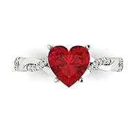 Clara Pucci 2.16ct Heart Cut Criss Cross Twisted Solitaire Halo Simulated Red Ruby designer Modern Statement Ring Solid 14k White Gold