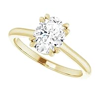 18K Solid Yellow Gold Handmade Engagement Ring 1.0 CT Oval Cut Moissanite Diamond Solitaire Wedding/Bridal Ring Set for Women/Her Proposes Ring