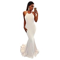 Women's Satin Mermaid Evening Prom Dresses Sweep Train Backless Formal Ball Gowns