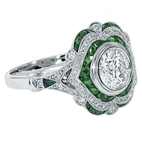 925 Silver Emerald & Diamond Ring 3.25Ct Lab Created & Art Deco Style Engagement Ring For Women & Girl