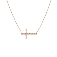 14k Gold 0.2 Dwt Side ways Diamond Sideways Religious Faith Cross Adjustable Necklace 18 Inch Jewelry for Women in Black Gold Yellow Gold Rose Gold White Gold and Variety of Options
