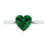 2.1 ct Brilliant Heart Cut Solitaire Simulated Emerald Classic Anniversary Promise Engagement ring 18K White Gold for Women