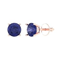 0.9ct Round Cut Solitaire Simulated Blue Tanzanite Unisex Pair of Stud Earrings 14k Rose Gold Screw Back conflict free