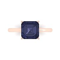 Clara Pucci 2.5 ct Asscher Cut Solitaire Simulated Blue Sapphire Engagement Wedding Bridal Promise Anniversary Ring 18K Rose Gold
