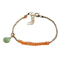 Carnelian With Prehnite 3.5mm Rondelle Shape Faceted Cut Beads 7 Inch Adjustable Silver Plated Clasp Bracelet With Karren Hill Tribe Beads For Men, Women. Link Bracelet. | Lcbr_01945