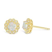1.20 CT Round Cut Created Opal Halo Vintage Flower Earrings 14k Yellow Gold Finish