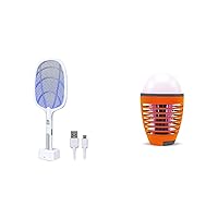 2 in 1 Electric Bug Zapper, Mosquitoes Trap Lamp & Racket, USB Rechargeable Electric Fly Swatter & Himalayan Glow 2 in 1 Electric Bug Zapper Light Bulb, Outdoor Camping Lantern Rechargeable