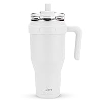40 oz Mug Tumbler With Handle And Flip Straw, Leakproof Vacuum Insulated Stainless Steel Cup Water Bottle with 2-in-1 Lid,Large Travel Mug Fit in Cup Holder, Keeps Cold for 30 Hours, White
