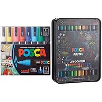 POSCA 8-Color Paint Marker Set, PC-5M Medium + Posca Heat Pliable Oil & Wax Based Pastels Pack with Natural Pigments and Powerful Chromatic Intensity, 24 Highly Pigmented Colors