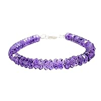 Natural Amethyst 4mm Rondelle Shape Faceted Cut Gemstone Beads 7 Inch Silver Plated Clasp Bracelet For Men, Women. Natural Gemstone Stacking Bracelet. | Lcbr_00261