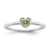 14k White Gold Peridot Love Heart Ring Size 7.00 Jewelry for Women