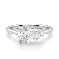 18K Solid White Gold Handmade Engagement Ring 1.50 CT Pear Cut Moissanite Diamond Solitaire Wedding/Bridal Ring for Her/Woman Promise Ring