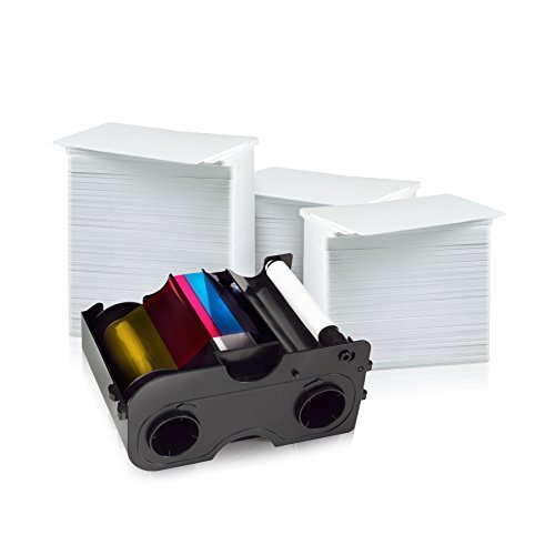 Fargo 45110 Color Ribbon - YMCKOK - 200 Prints with Bodno Premium CR80 30 Mil Graphic Quality PVC Cards - Qty 300