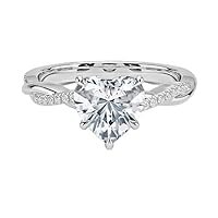 Kiara Gems 3 CT Heart Moissanite Engagement Ring Wedding Bridal Ring Set Solitaire Accent Halo Style 10K 14K 18K Solid Gold Sterling Silver Anniversary Promise Rings Gift for Her